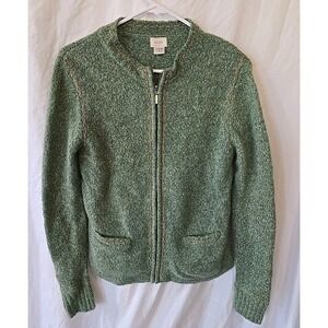 Vintage Alps‎ Women's Cardigan Sweater Full-zip Green W/brown Decorative Trim S